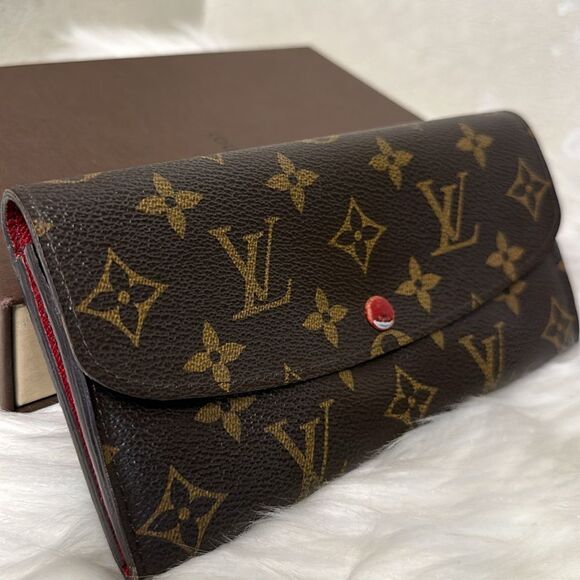 💯Authentic LOUIS VUITTON Monogram Emilie Wallet Red🍀 - Picture 11 of 15